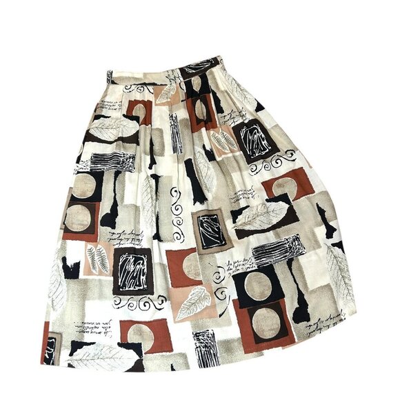 Expose Vintage 80s 90s Abstract Collage Print Pleated Front Skirt Size Large - Picture 1 of 7